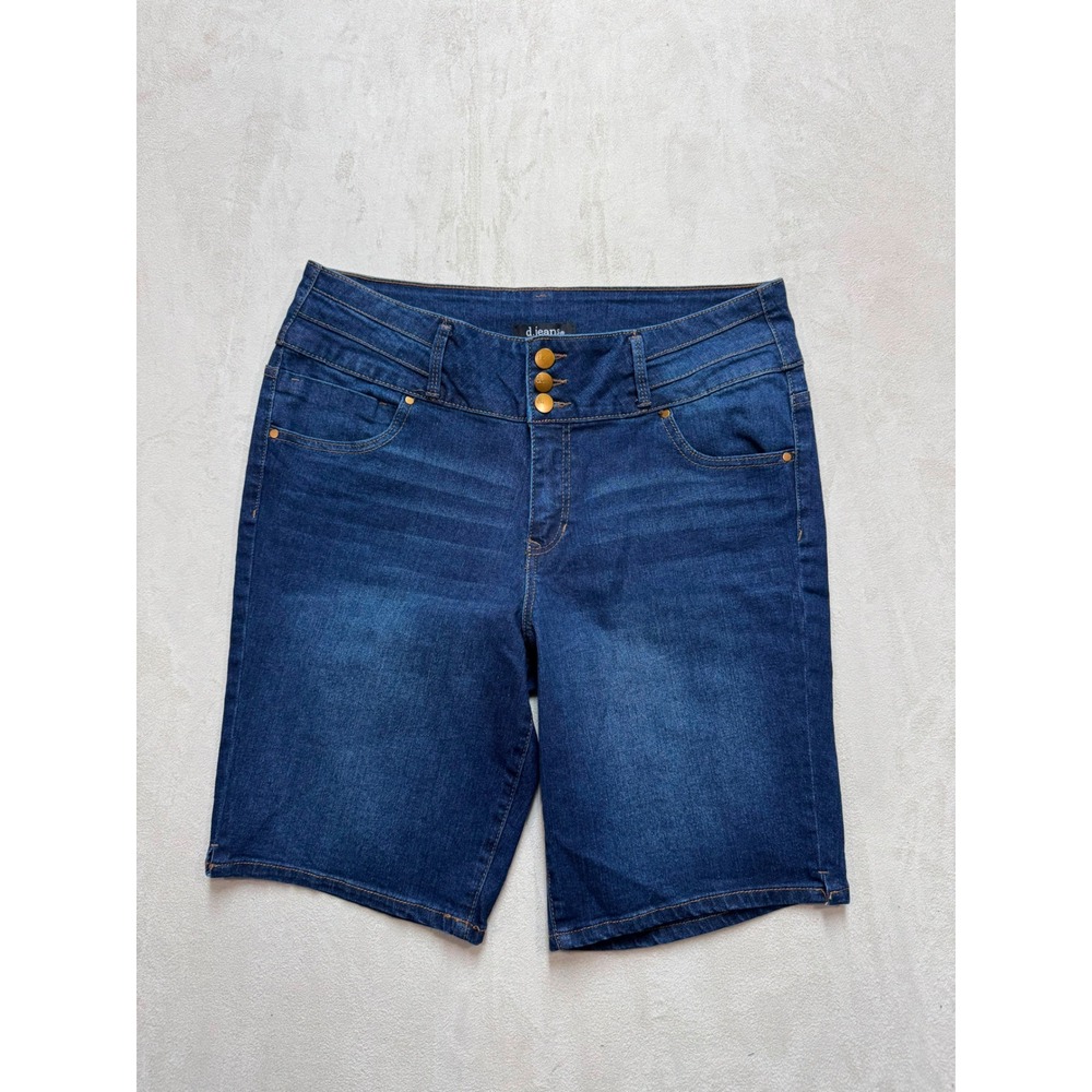 d.jeans Womens Dark Wash High Rise Bermuda Denim Shorts Size 14 Blue Stretch